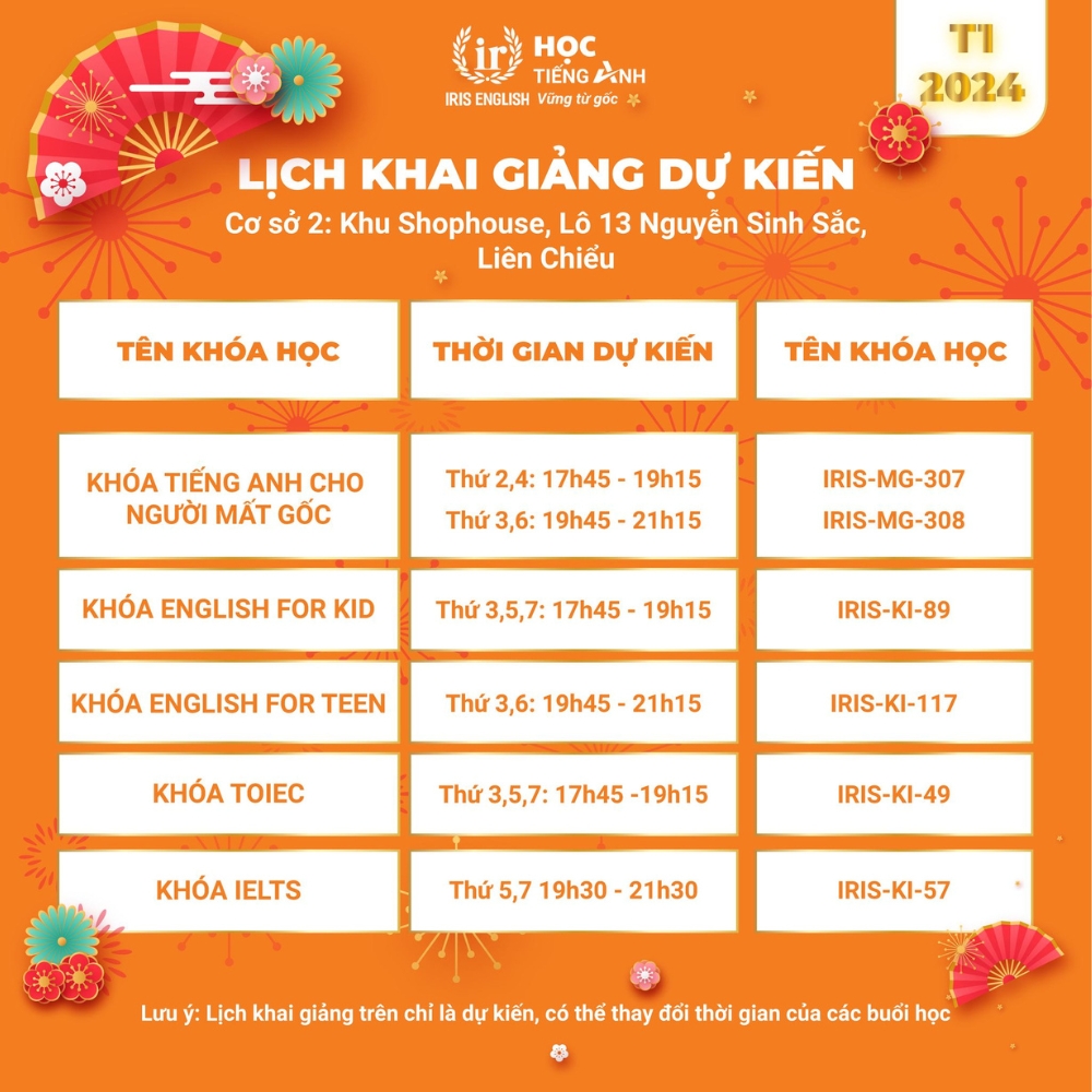IRIS English - Lịch khai giảng dự kiến tháng 01-2024 2 IRIS English - Lịch khai giảng dự kiến tháng 01-2024