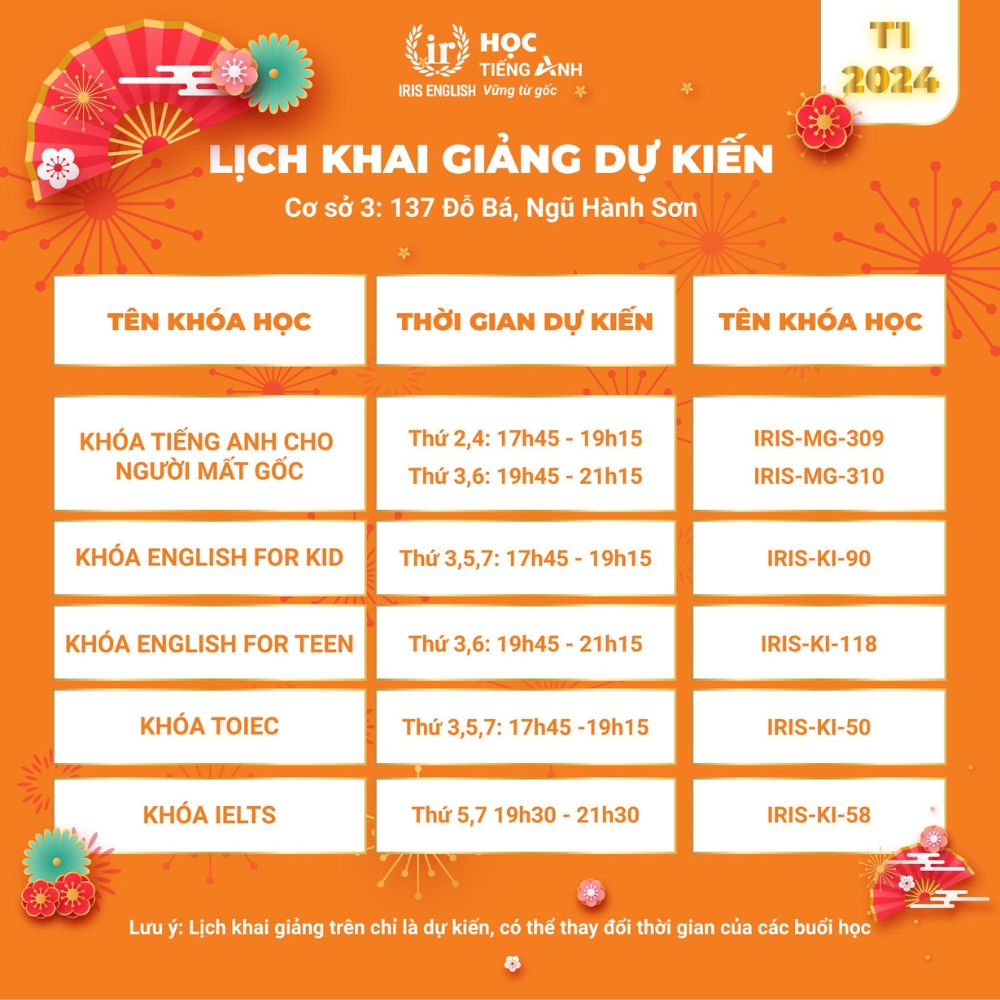 IRIS English - Lịch khai giảng dự kiến tháng 01-2024 3 IRIS English - Lịch khai giảng dự kiến tháng 01-2024