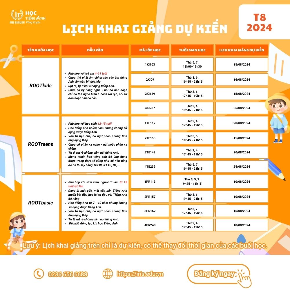 IRIS English – Lịch khai giảng dự kiến tháng 08-2024 1 lich khai giang thang 8
