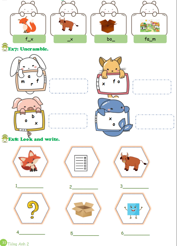 Tài liệu bổ trợ tiếng Anh lớp 2 trên trường full 16 Unit 31 Unit 6