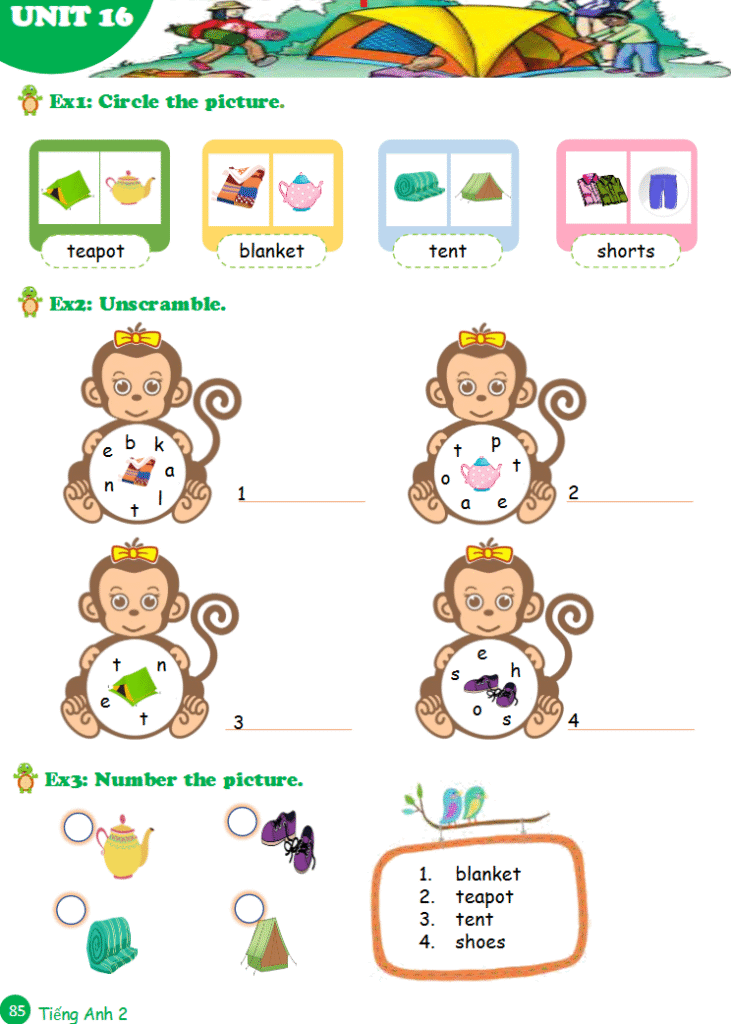Tài liệu bổ trợ tiếng Anh lớp 2 trên trường full 16 Unit 85 Unit 16