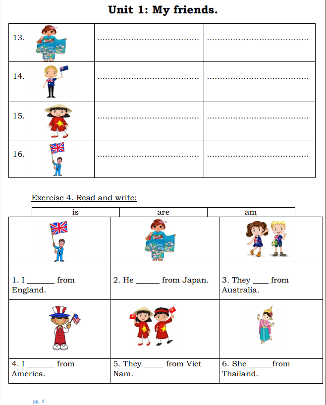 Tài liệu bổ trợ tiếng anh lớp 4 trên trường full 10 Unit 4 Unit 1