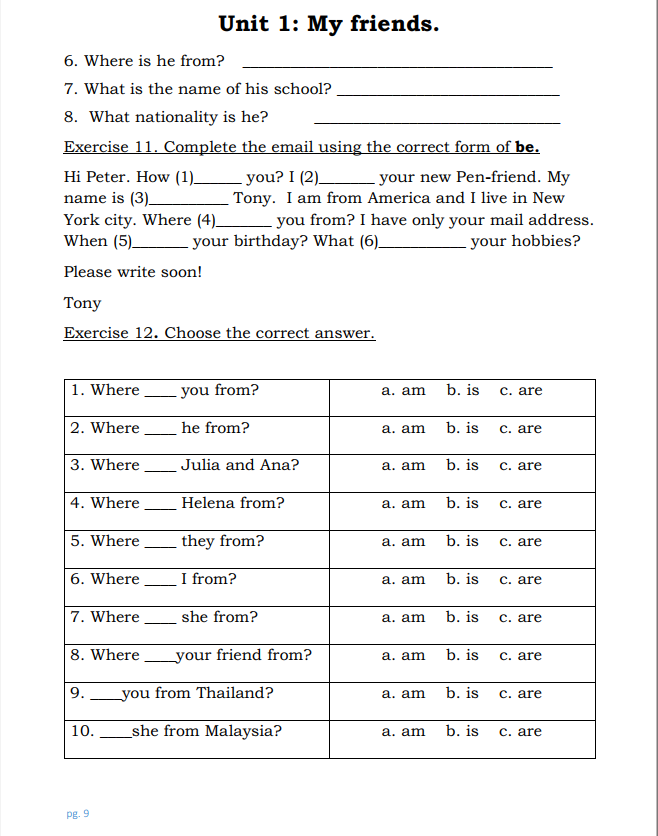 Tài liệu bổ trợ tiếng anh lớp 4 trên trường full 10 Unit 9 Unit 1
