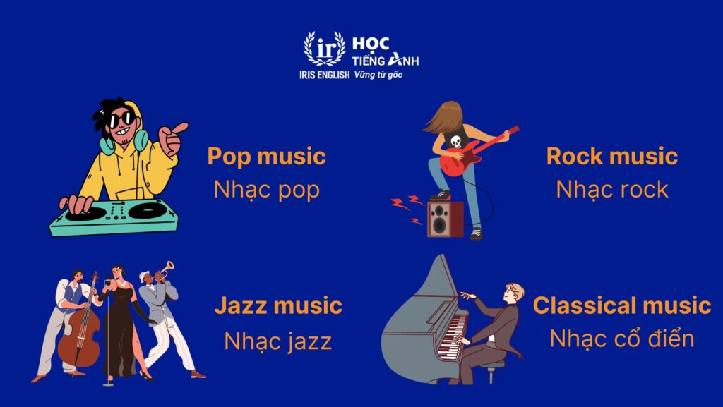 100+ từ vựng về các loại nhạc cụ bằng tiếng Anh thông dụng 7 Từ vựng tiếng Anh về các thể loại âm nhạc tiếng Anh