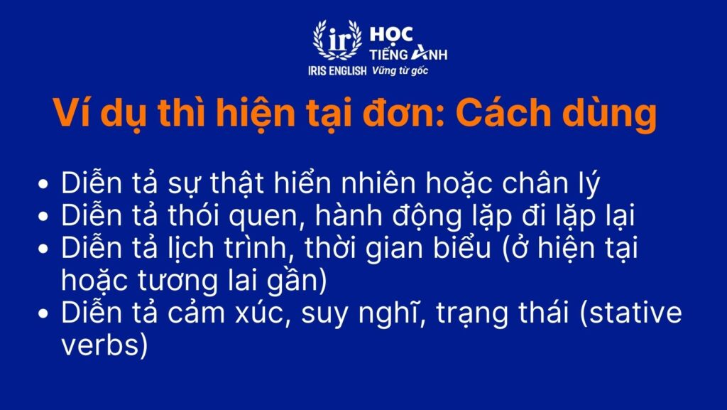 Ví dụ thì hiện tại đơn: Cách dùng