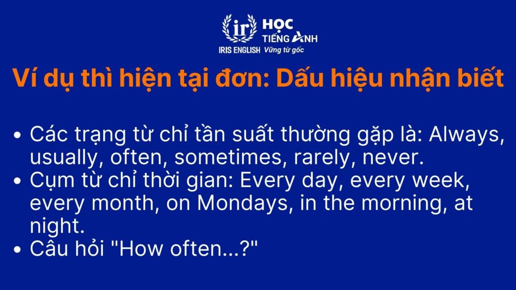 Ví dụ thì hiện tại đơn: Dấu hiệu nhận biết