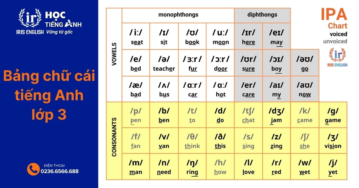 Bảng chữ cái tiếng Anh lớp 3 chuẩn dành cho bé