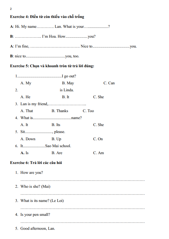 Bài tập ôn hè lớp 3 lên lớp 4 môn tiếng Anh (PDF tải xuống) 2 Bài tập ôn hè lớp 3 lên lớp 4 môn tiếng Anh (PDF tải xuống)