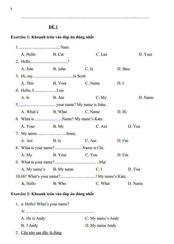Bài tập ôn hè lớp 3 lên lớp 4 môn tiếng Anh (PDF tải xuống) 3 Bài tập ôn hè lớp 3 lên lớp 4 môn tiếng Anh (PDF tải xuống)