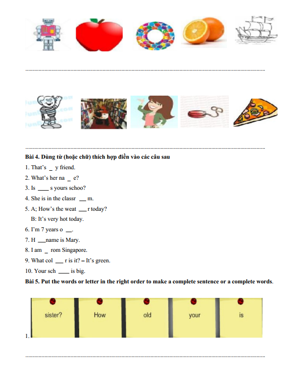 Bài tập ôn hè lớp 4 lên lớp 5 môn tiếng Anh (PDF tải xuống) 4 Bài tập ôn hè lớp 4 lên lớp 5 môn tiếng Anh (PDF tải xuống)