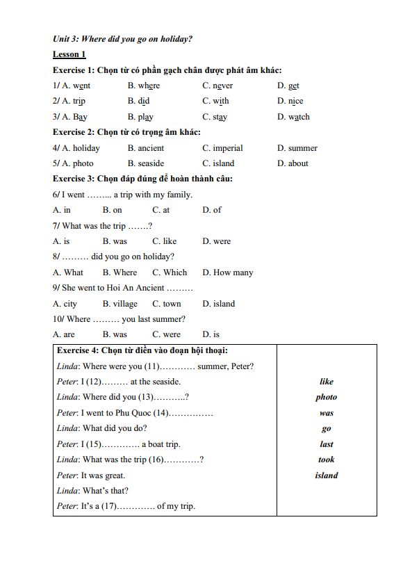Bài tập ôn hè lớp 5 lên lớp 6 môn tiếng Anh (PDF tải xuống) 2 Bài tập ôn hè lớp 5 lên lớp 6 môn tiếng Anh (PDF tải xuống)