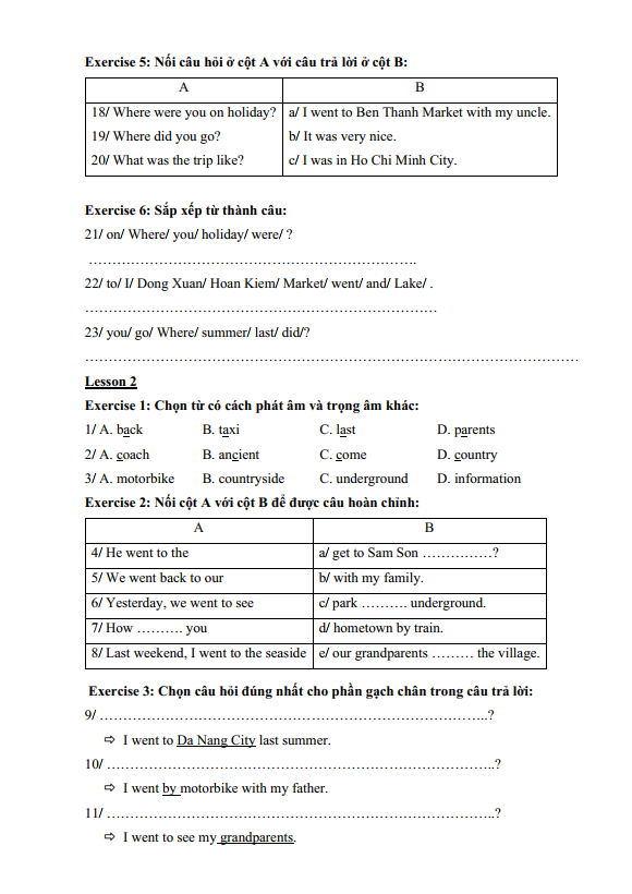 Bài tập ôn hè lớp 5 lên lớp 6 môn tiếng Anh (PDF tải xuống) 3 Bài tập ôn hè lớp 5 lên lớp 6 môn tiếng Anh (PDF tải xuống)