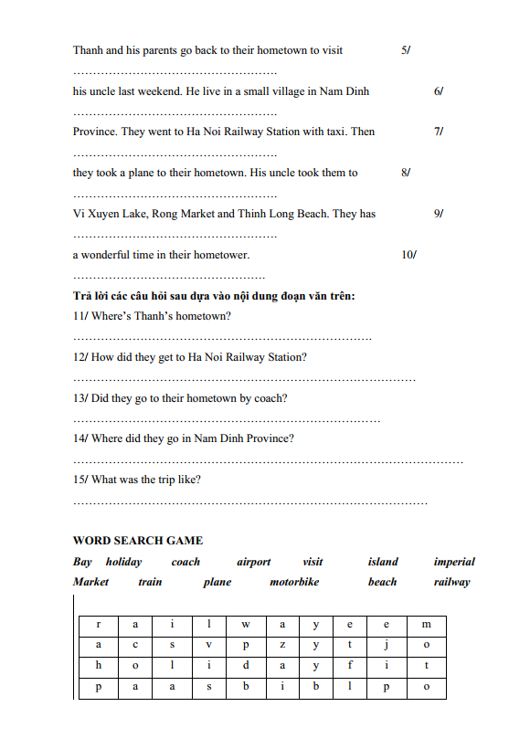 Bài tập ôn hè lớp 5 lên lớp 6 môn tiếng Anh (PDF tải xuống) 5 Bài tập ôn hè lớp 5 lên lớp 6 môn tiếng Anh (PDF tải xuống)