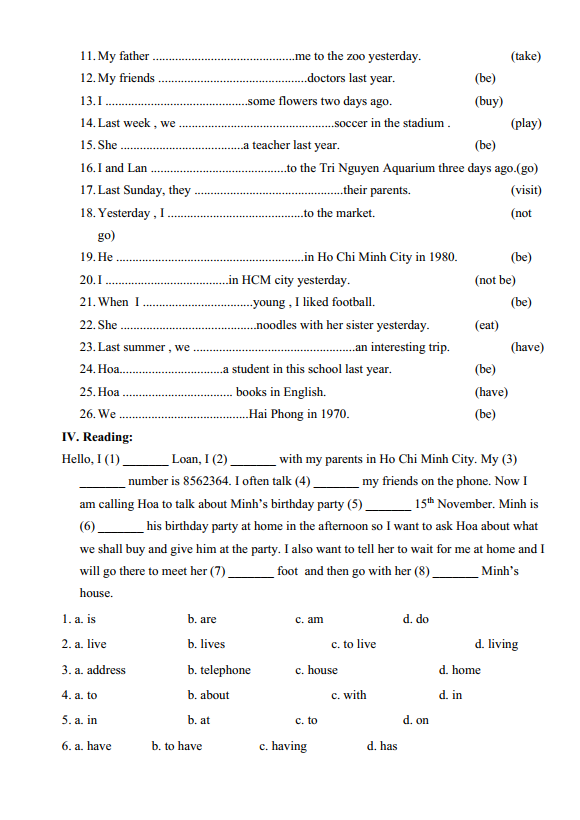 Bài tập ôn hè lớp 5 lên lớp 6 môn tiếng Anh (PDF tải xuống) 8 Bài tập ôn hè lớp 5 lên lớp 6 môn tiếng Anh (PDF tải xuống)